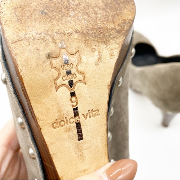 Dolce Vita-Dark Taupe Suede Studded wood heel 9 - Picture 9 of 9